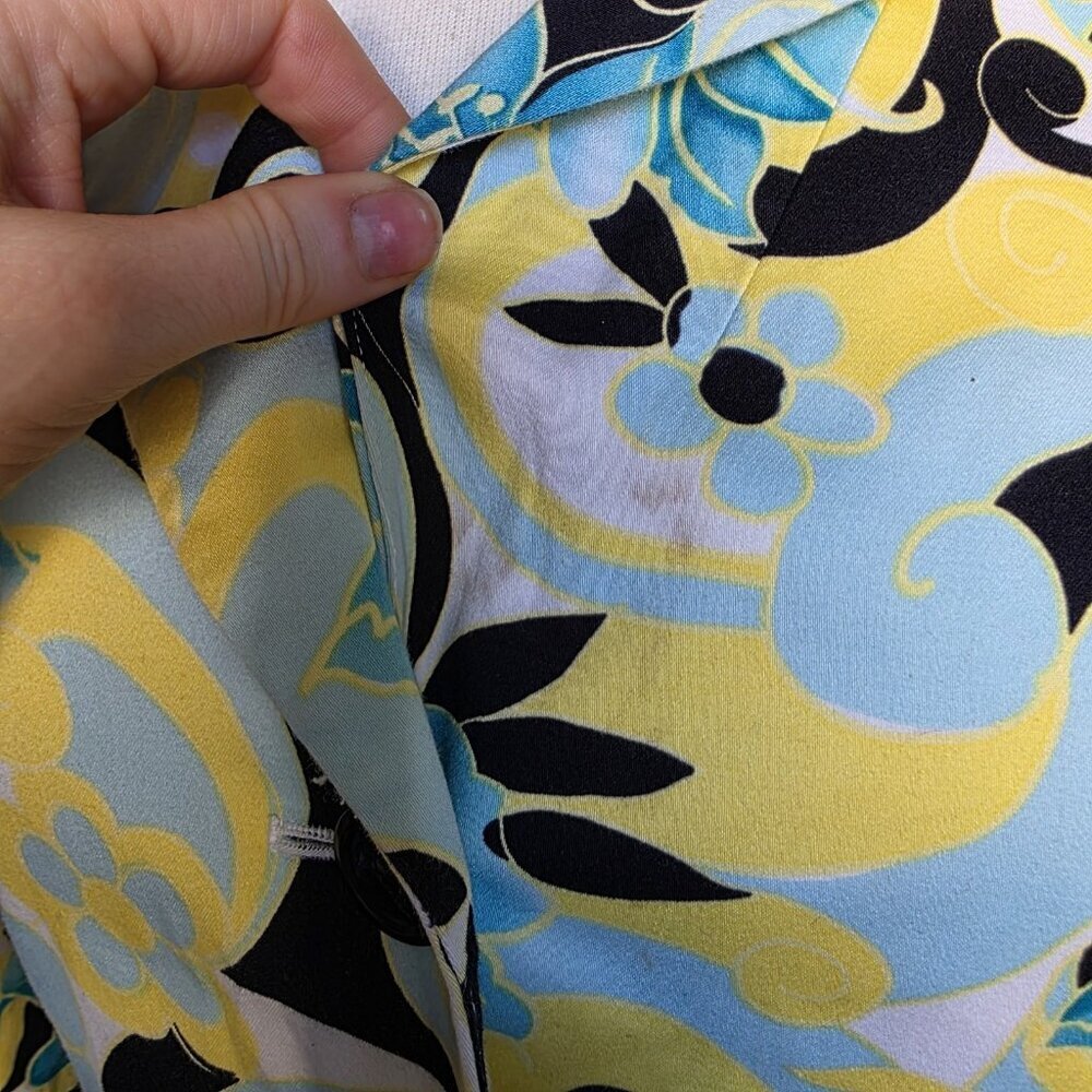 Tahari Arthur S. Levine Vintage Floral Blazer 12P Blue Yellow Botanical Cotton - Picture 7 of 16